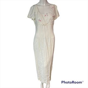 Vintage 90s Dress size 7 8 Small Maxi Midi Embroidered Slit